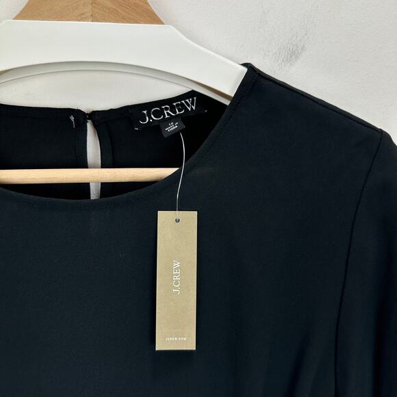 J.Crew Shirred Waist Top Viscose Crepe Black Long Sleeve Minimalist US 10 NWT - Picture 6 of 11